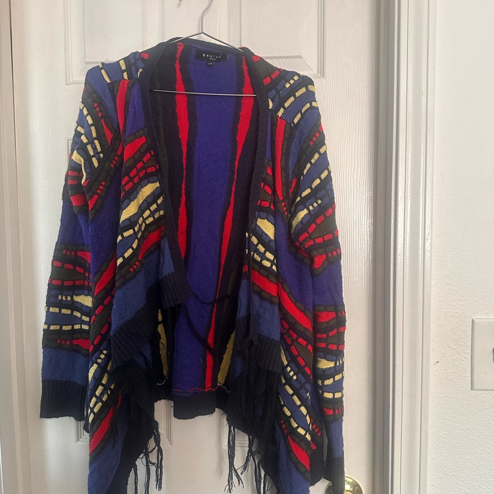 Anthropologie Beulah Multicolor Knit Fringe  Cardigan